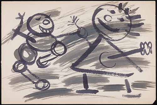 One of the watercolors that Woody Guthrie painted to accompany his series of songs for children. Artwork by Woody Guthrie ©Woody Guthrie Publications, Inc. Used by permission. Courtesy of the Ralph Rinzler Collection, Smithsonian Folkways Archive.
